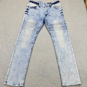 Southpole Jeans Mens 38x32 Skinny Moto Distressed Acid Wash Biker‎ Denim Pants